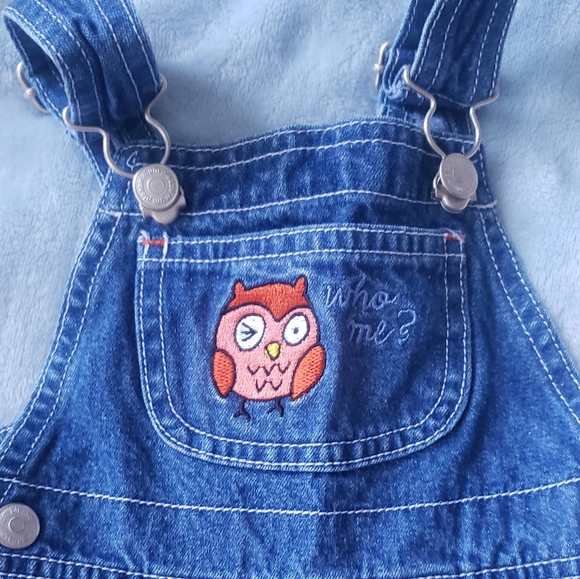 Please Mum Vintage Owl embroidery Denim Overalls 6 months - Picture 2 of 5